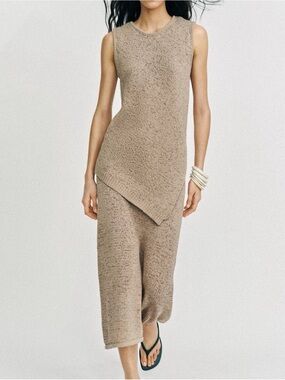 Zara Sleeveless Taupe Asymmetrical Knit Two Piece Skirt Set